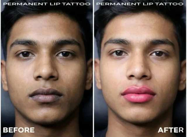 Male Permanent Lip Tattoo by Tattoo Artist in Raipur | Art and Artist Tattoo Studio Before and after male permanent lip tattoo by professional tattoo artist in raipur