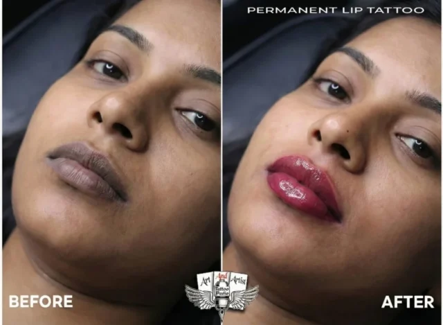 Permanent Lip Pigmentation by Tattoo Artist in Raipur | Art and Artist Tattoo Studio Before and after permanent lip tattoo result by professional tattoo artist in raipur